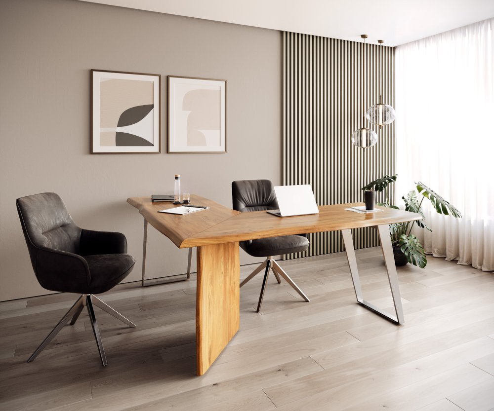 Stôl Live Edge 170x170 prírodná akáciová základňa strieborná