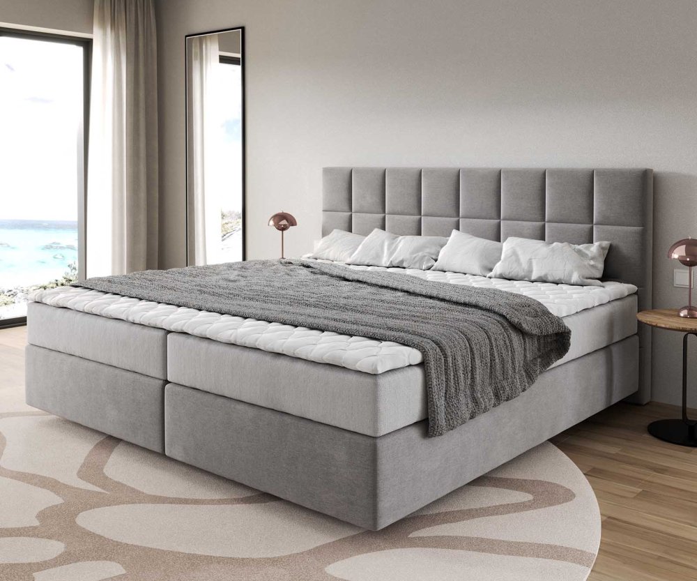 Boxspringová posteľ Dream-Fine z mikrovlákna sivá 200x200 cm