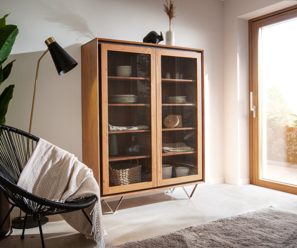 Vitrína Stonegrace 115x150 přírodní akácie 2 dvířka kamenná