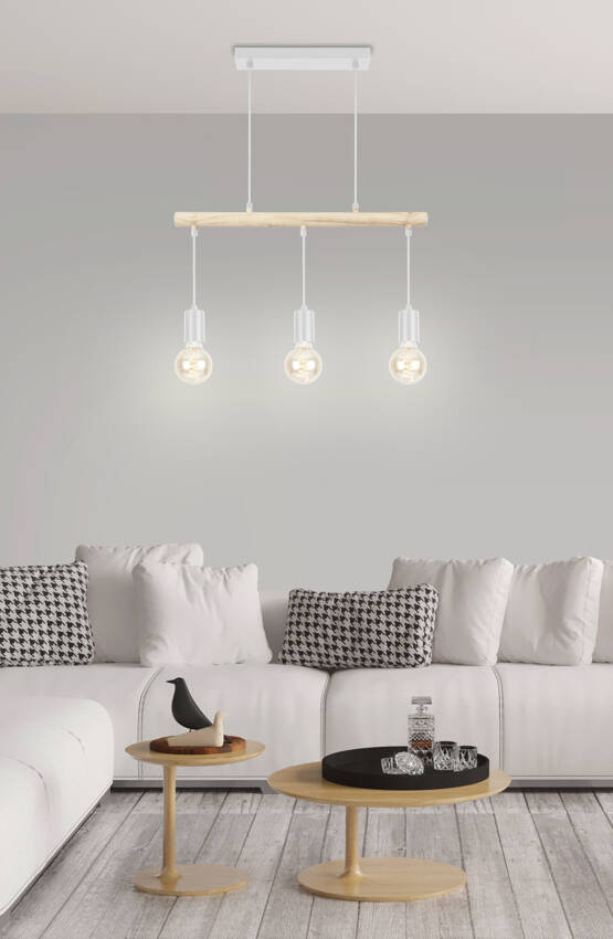 Závěsná lampa bílá + dřevo 3xE27 IZZY