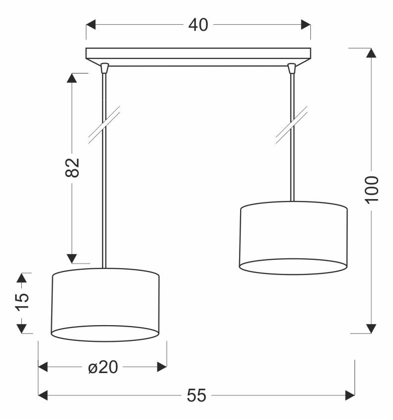 Závesná lampa PANDY čierna 2x40W E27 tienidlo sivá+zlatá