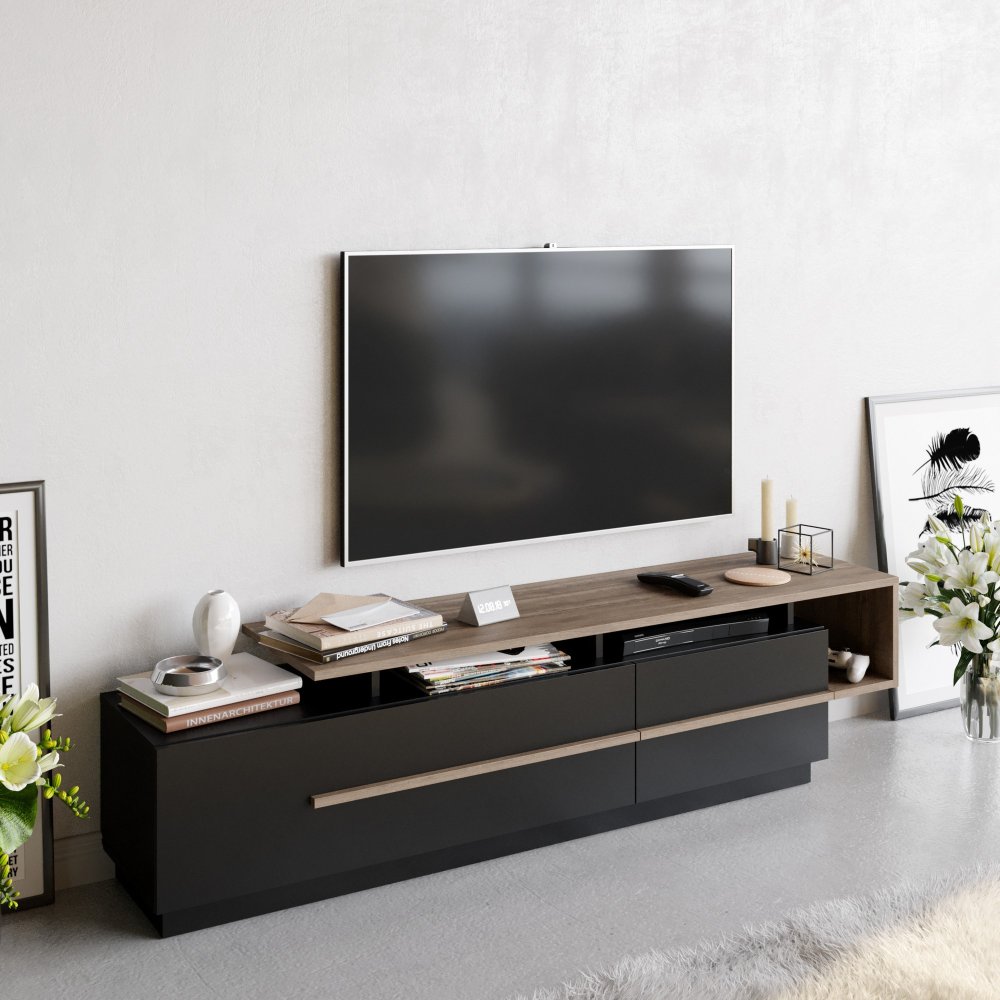 TV stolík Pia - Black, Walnut