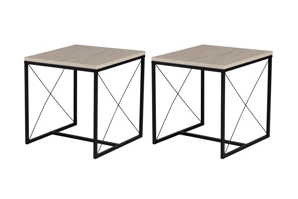 Súprava konferenčných stolíkov Defne - Black, Travertine
