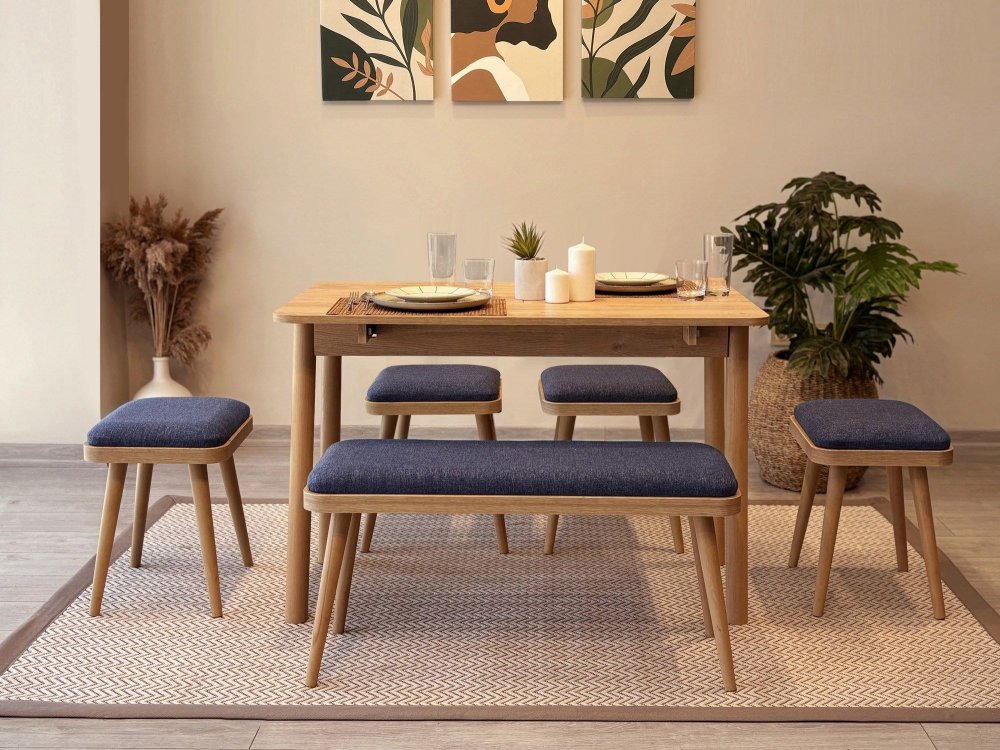 Jedálenský set s rozkladacím stolom a stoličkami (6 kusov) Vina Mini 06 1048 - Oak, Dark Blue