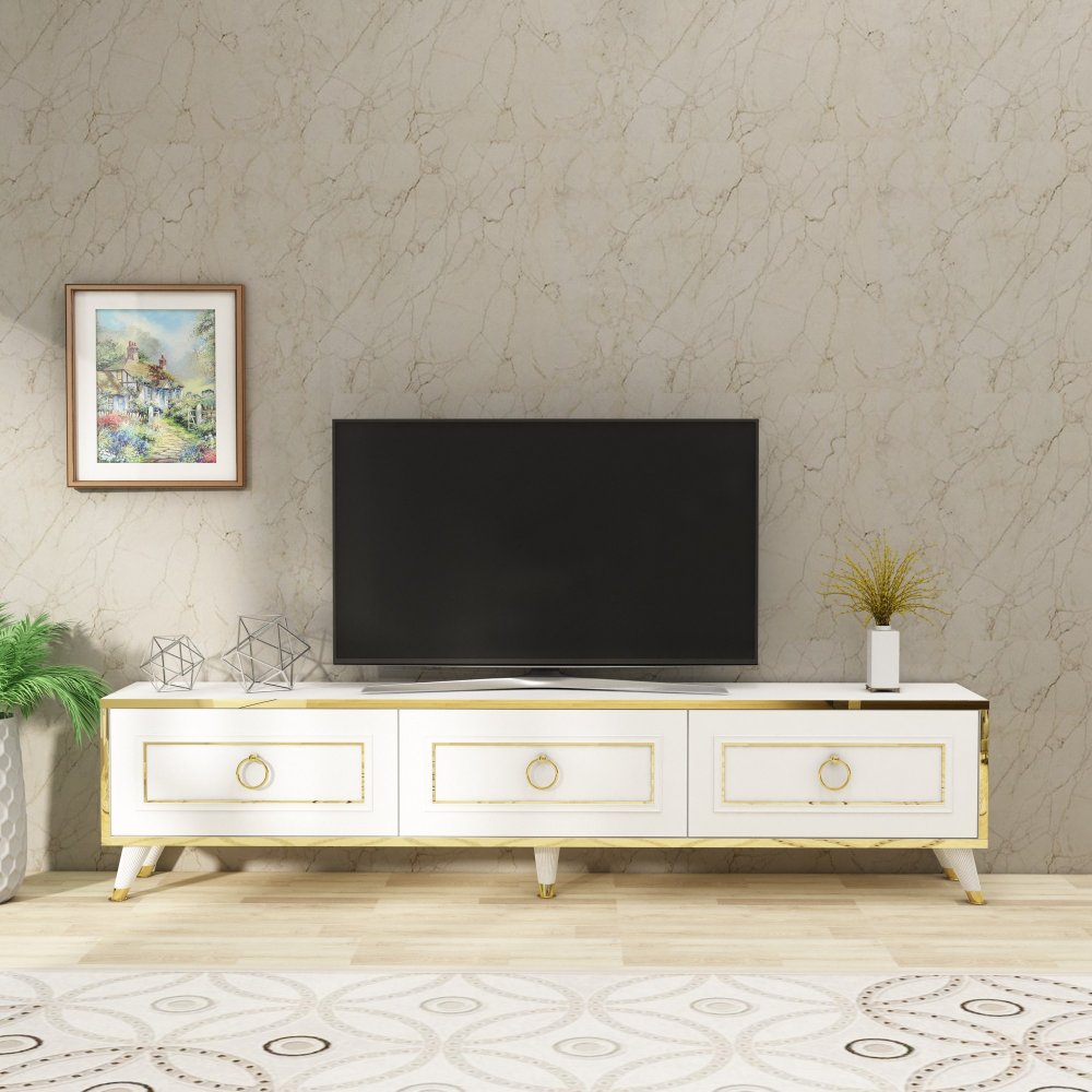 TV stolík Sona - White, Gold