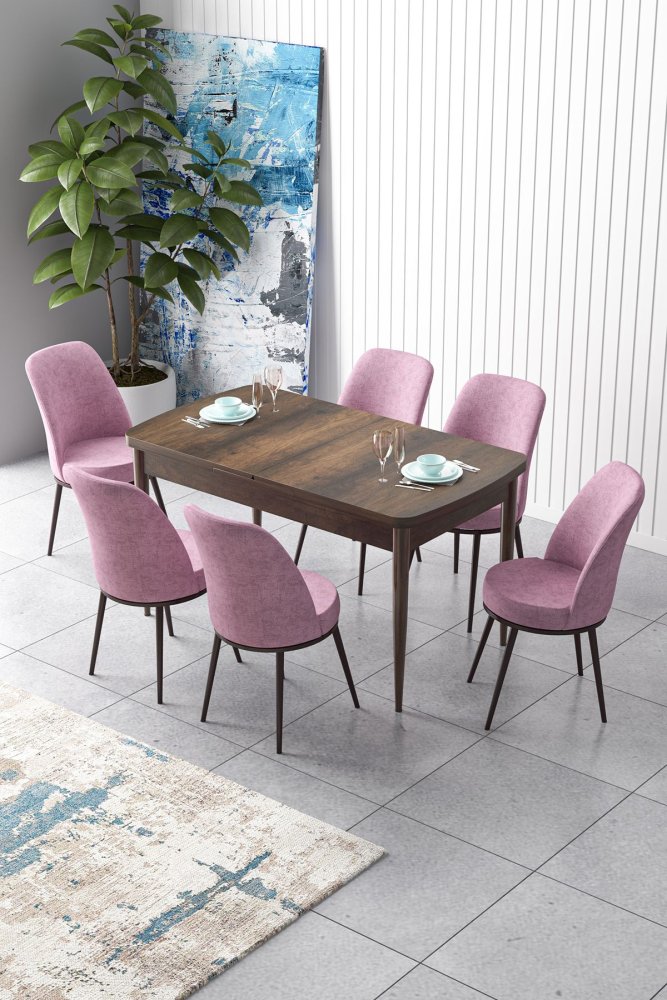 Extendable Dining Table & Chairs Set (7 Pieces) Zen - Baroque, Pink