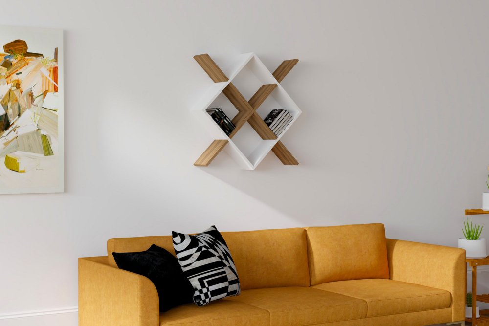 Nástenná polica Semo - Walnut, White