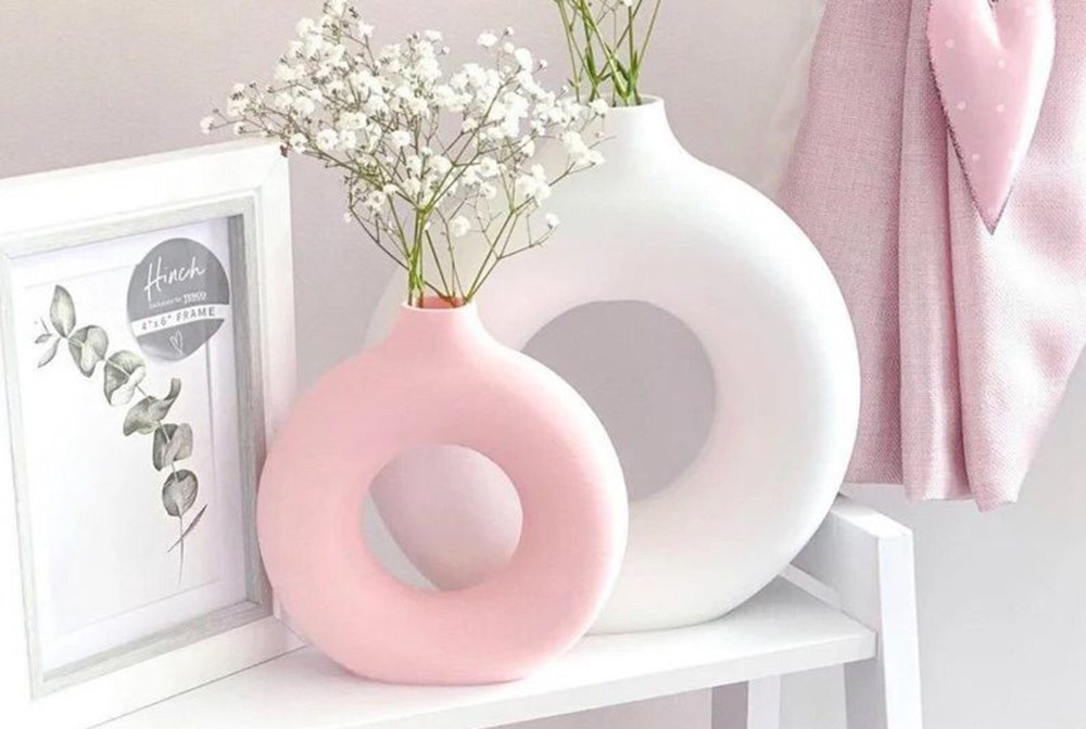 Vase Set Iskandinav Halka - White, Pink