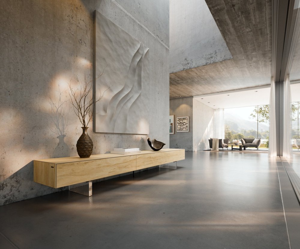 TV stolík Cuor 250 cm keramika Laminam® sabbia v dubovej farbe 1