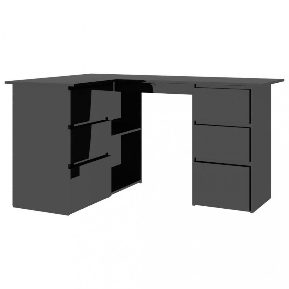 E-shop Rohový písací stôl so zásuvkami 145x100 cm Dekorhome Čierna lesk