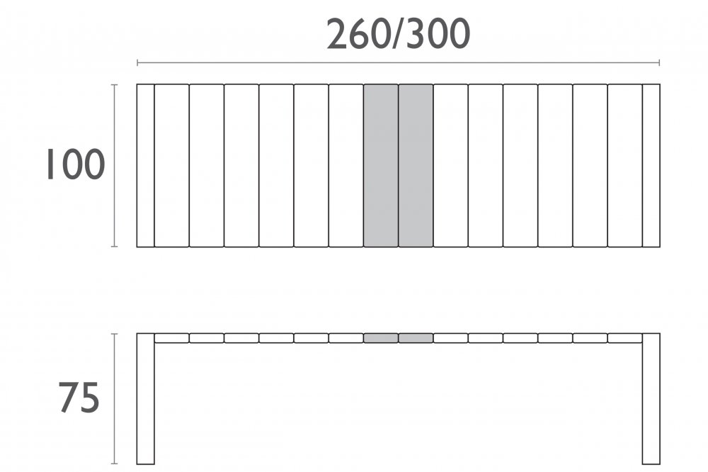 Rozkládací zahradní stůl 260+40 cm Tmavě šedá