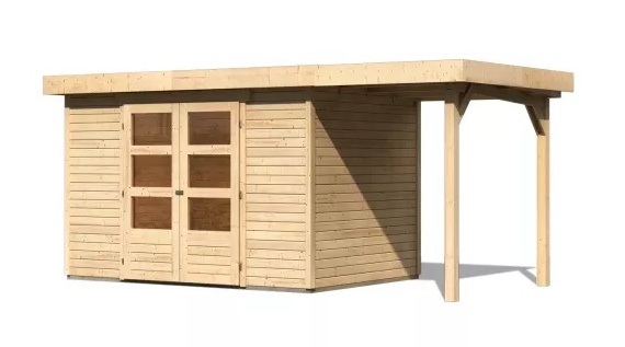 Levně Dřevěný zahradní domek ASKOLA 4 s přístavkem 150 Lanitplast Přírodní dřevo