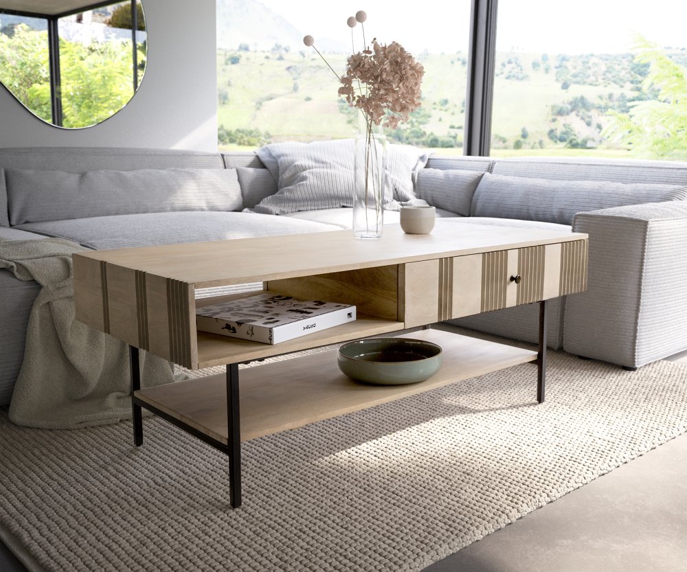 Konferenční stolek Nereos 130x60 cm mango bílá černý kov