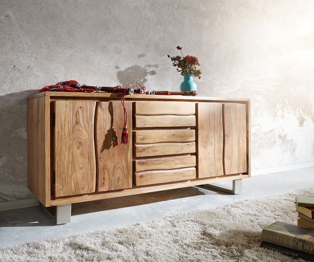 Komoda Live Edge 147 cm akácia prírodná 3 zásuvky 2 dvierka