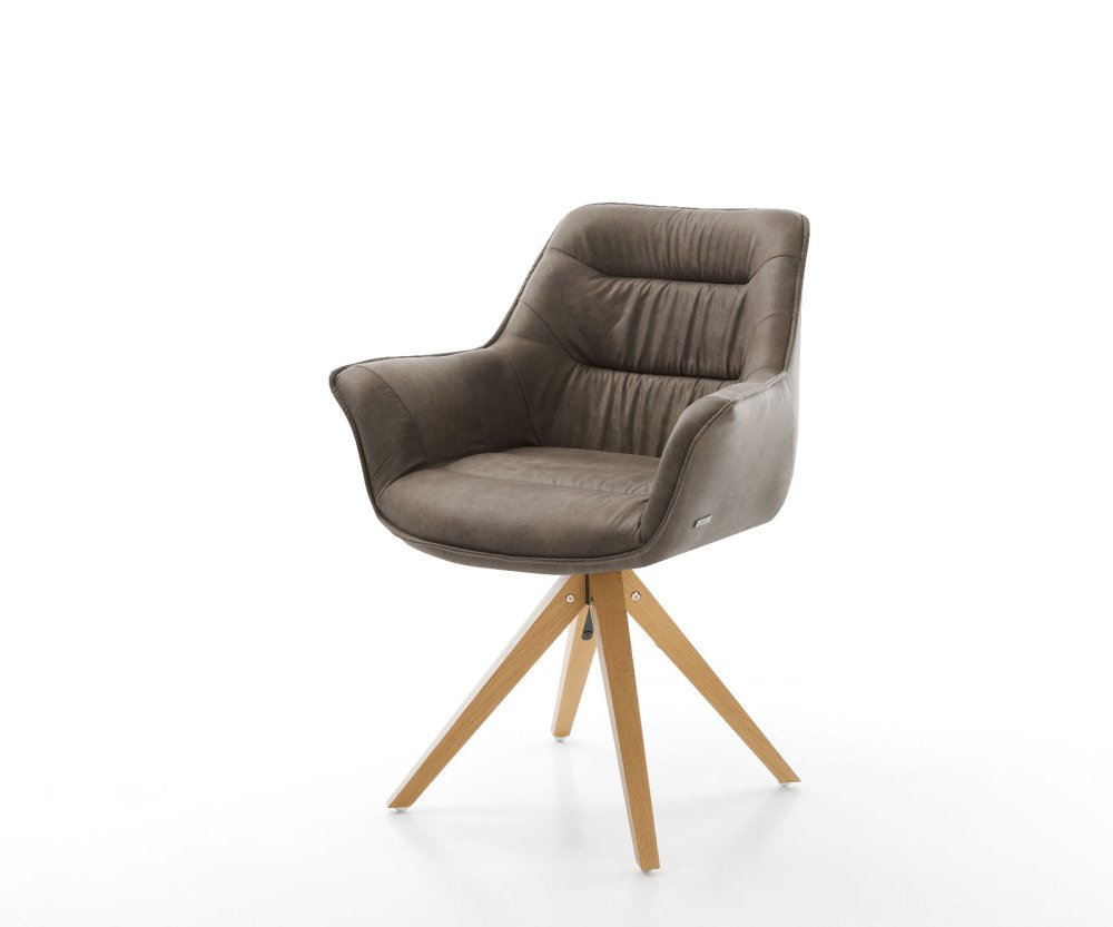 Otočná stolička Kaira-Flex taupe vintage z mikrovlákna s drevenou