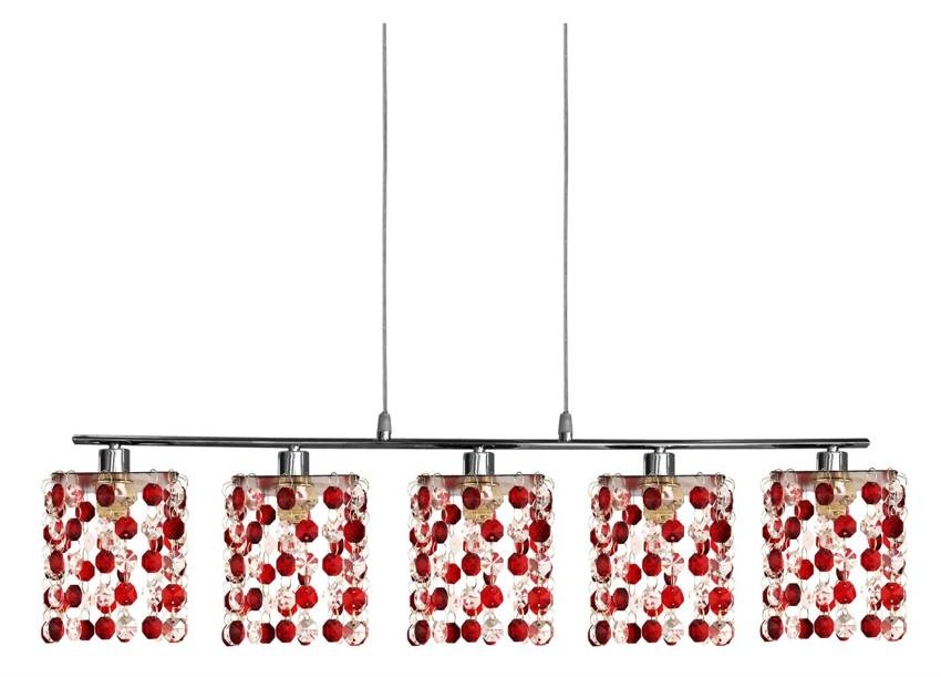 Závěsná lampa chrom/červené krystaly 5x40W G9 Classic