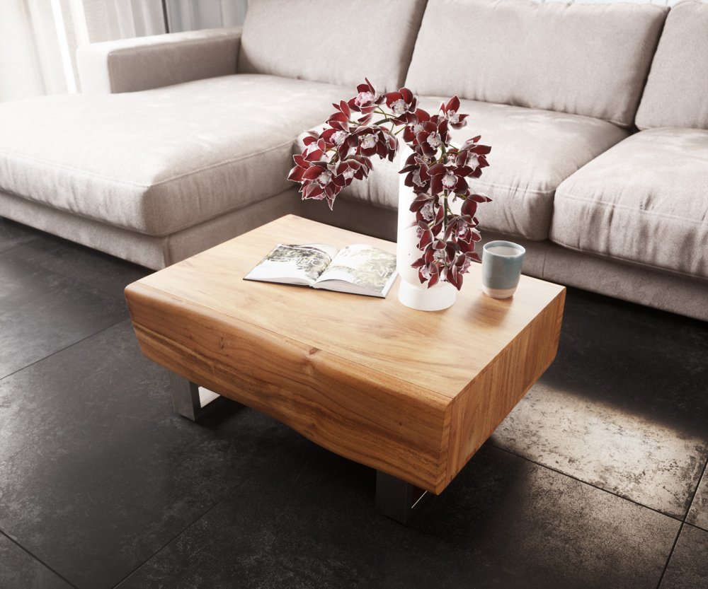 Konferenčný stolík New Live-Edge 80x60 cm prírodná akácia 2 zásuvky