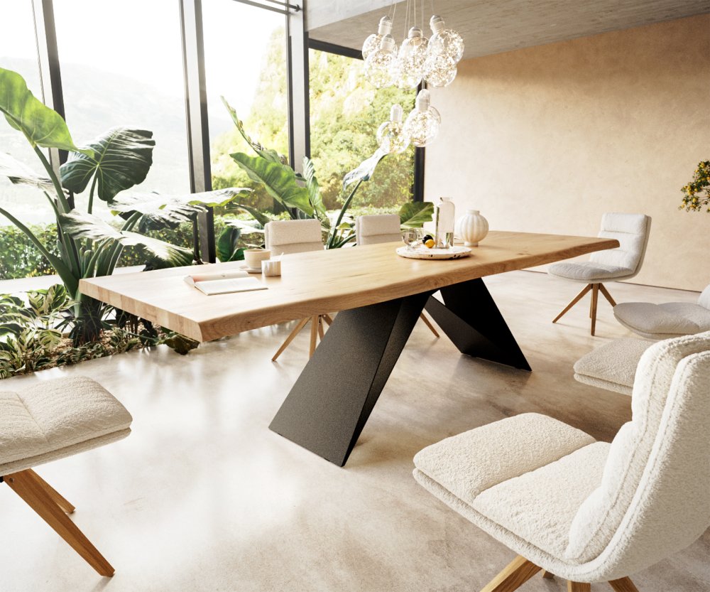 Jídelní stůl Edge 300x100 dub přírodní podnož ve tvaru V plochá