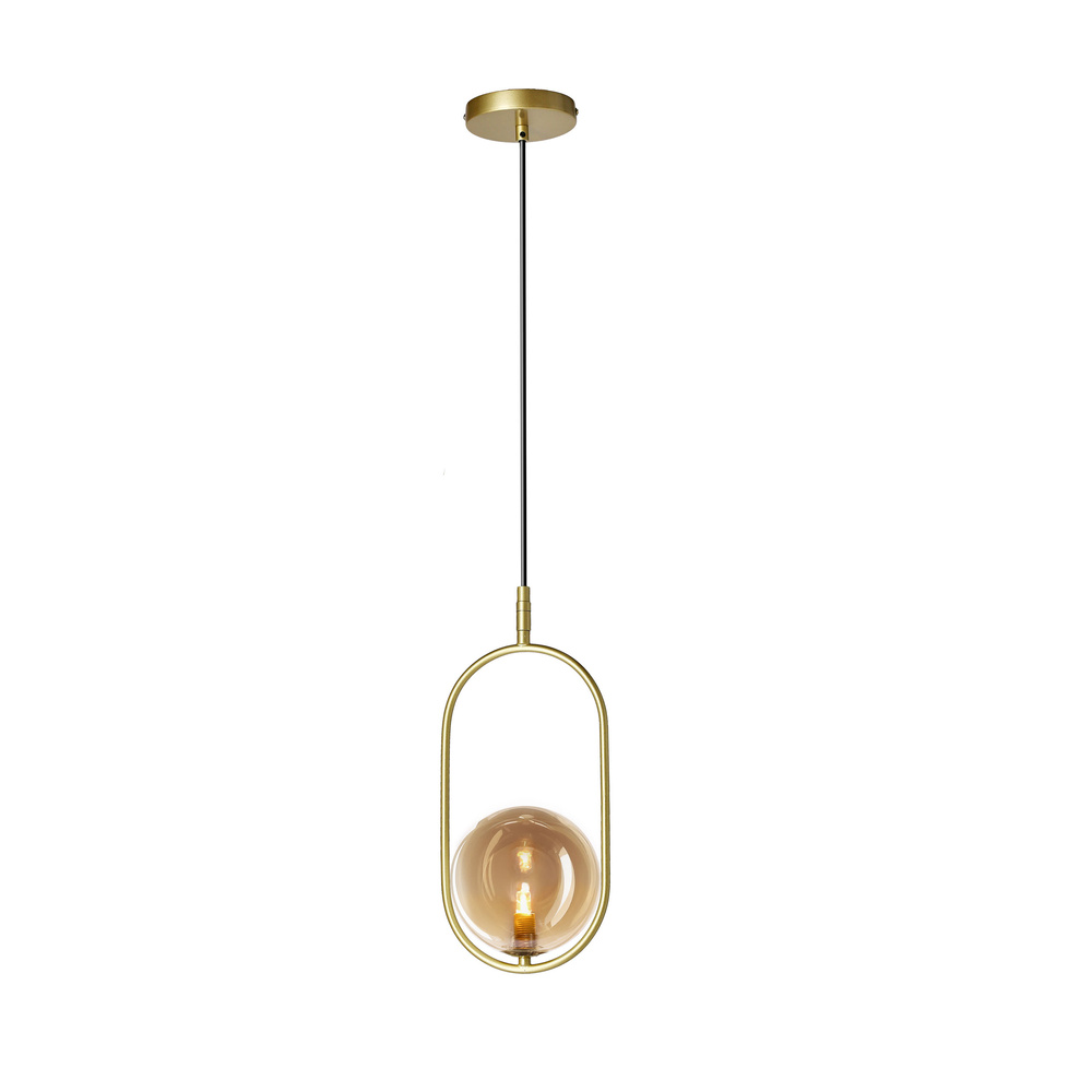 Závesná lampa CORDEL vintage - zlatá mosadz s jantárovým guľovým tienidlom - elegantné osvetlenie do obývačky a kúpeľne 1x G9 LED
