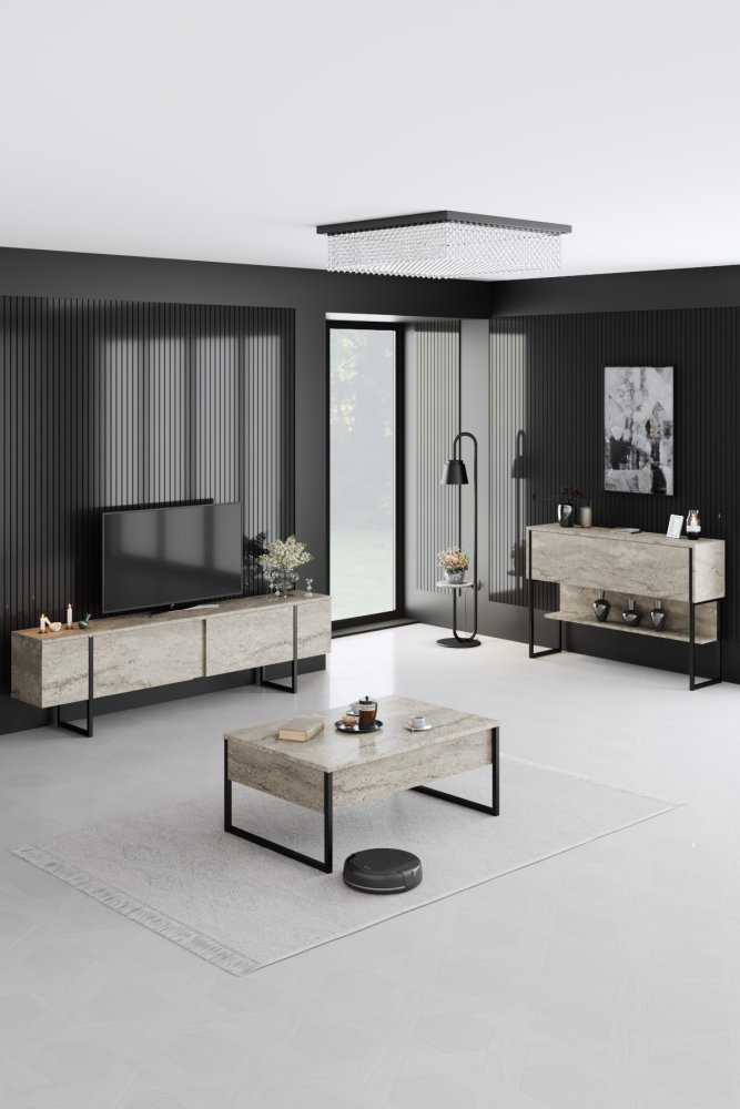 Komoda Luxe - Travertine, Black (obrázek 7)