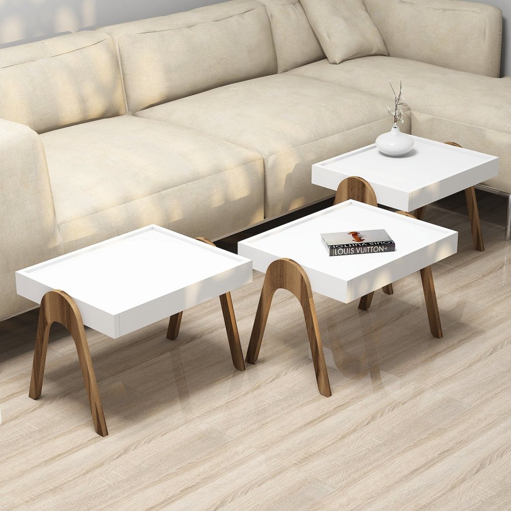 Sada odkládacích stolků (3 kusy) Roma - Walnut, White (obrázek 5)