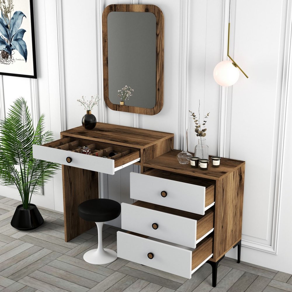 Toaletní stolek Lizbon 544 - Walnut, White (obrázek 5)