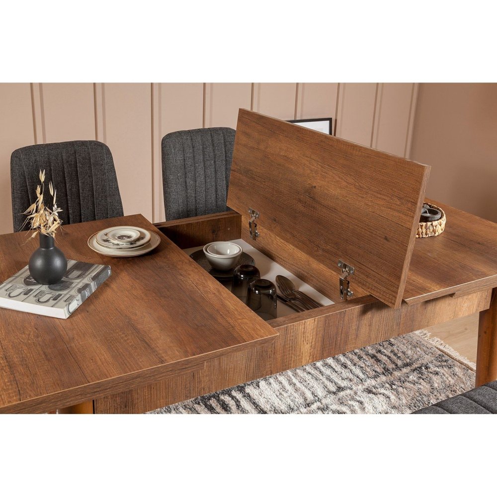 Jídelní set s rozkládacím stolem a židlemi (5 kusů) Vina 1053 - 4 - Anthracite, Walnut (obrázek 18)