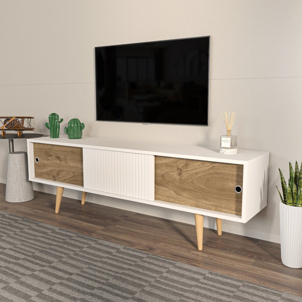 TV stolík Ecrin - White, Walnut