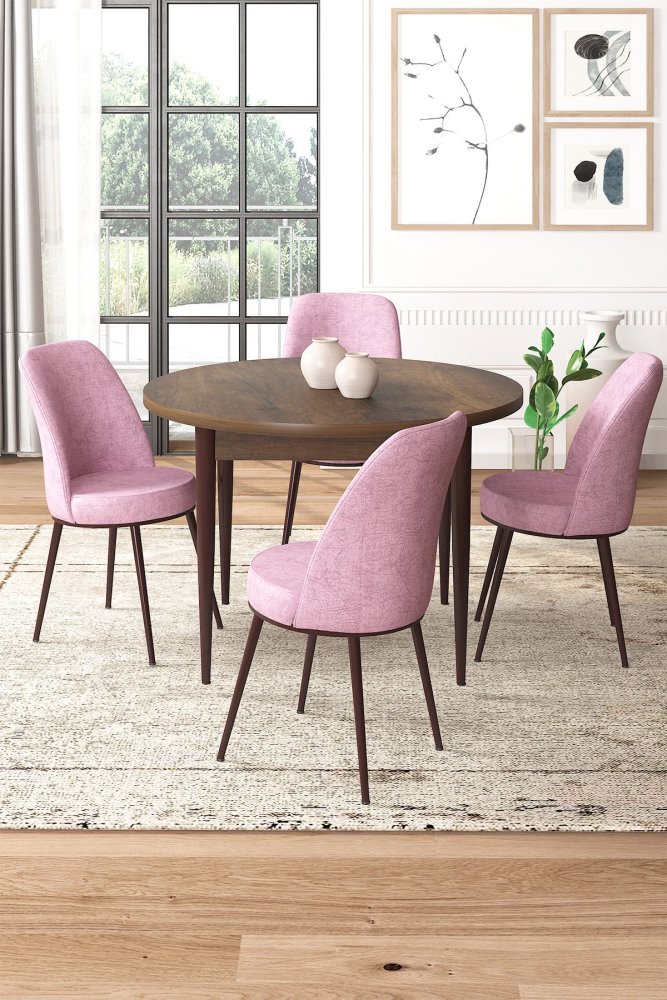 Dining Table & Chairs Set (5 Pieces) Tor - Baroque, Pink