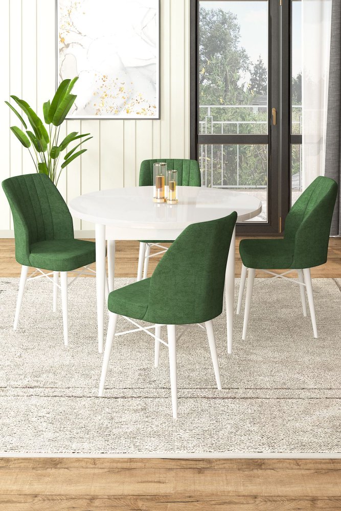 Dining Table & Chairs Set (5 Pieces) Rox - White, Khaki