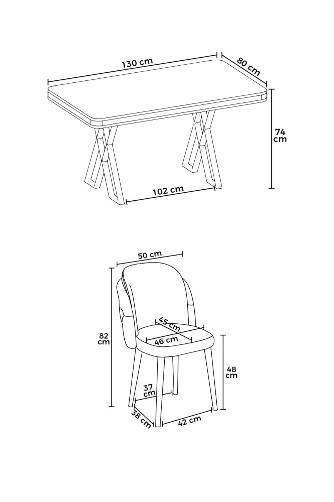 Dining Table & Chairs Set (5 Pieces) Rigel - White, Gold, Grey (obrázek 3)