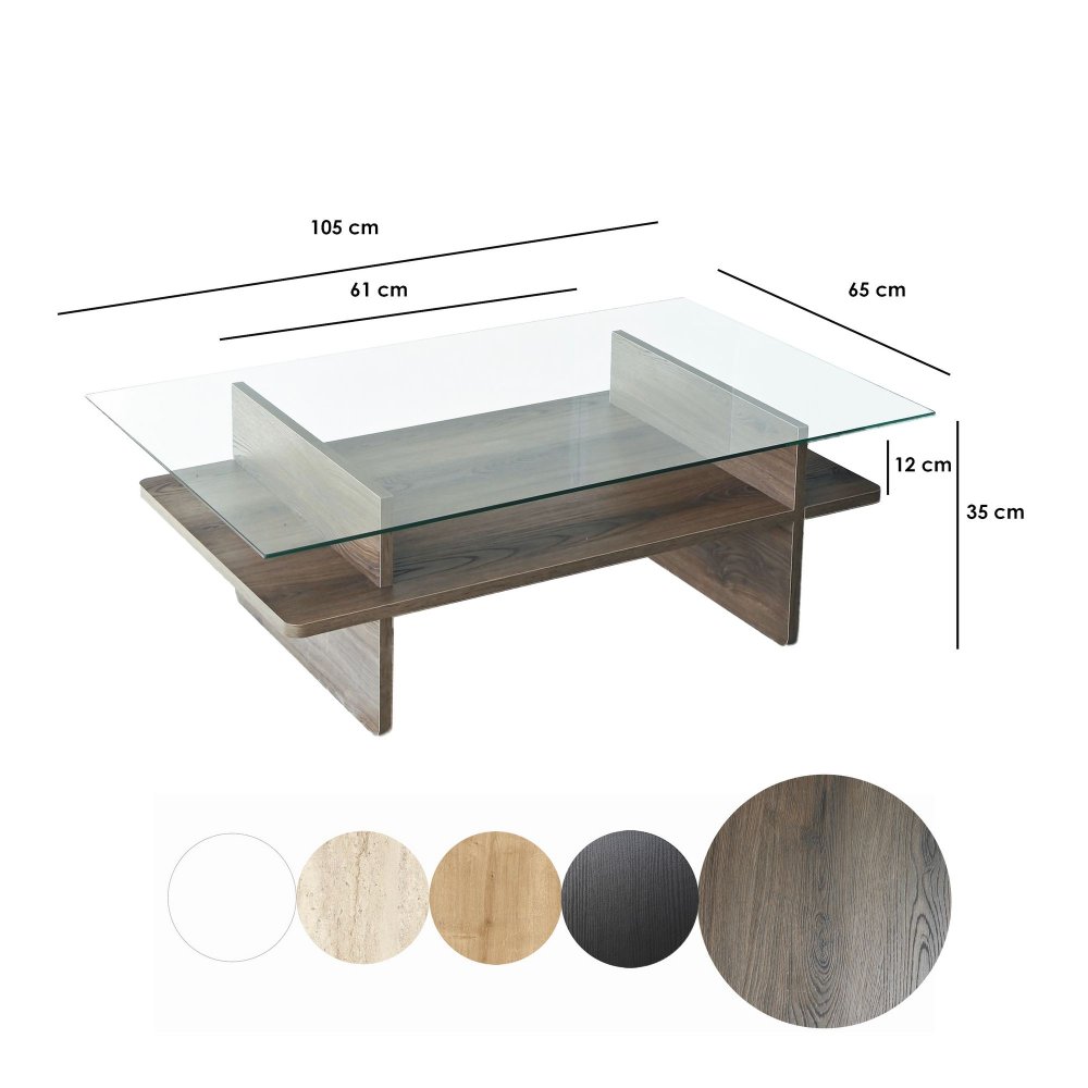 Konferenční stolek Saga Rectangle - Walnut, Transparent (obrázek 3)