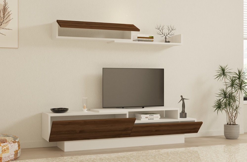 TV stěna / Sestava pod TV Elda - White, Walnut (obrázek 6)