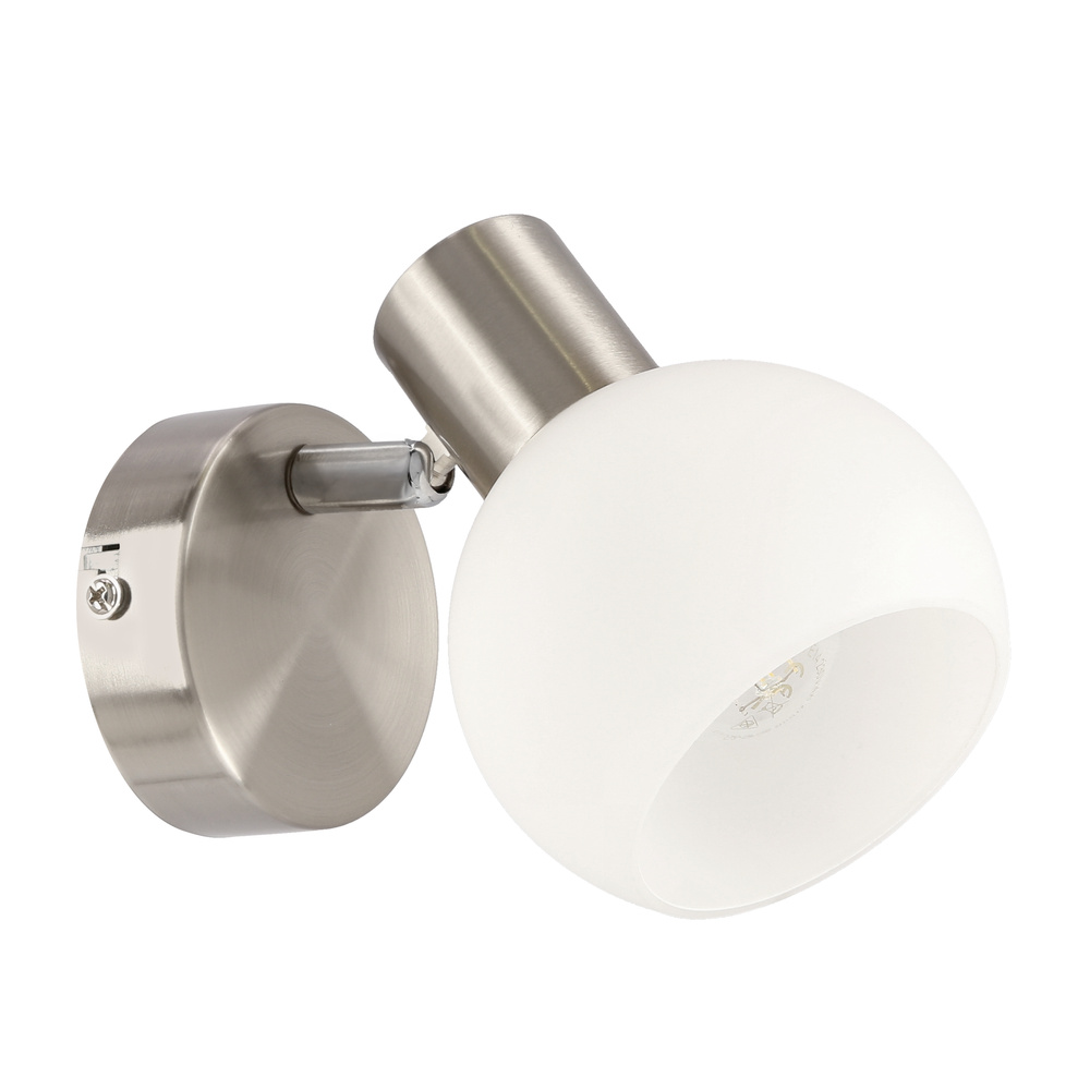 NOVO lampa kinkiet satyna nikiel 1x40W E14 klosz biały