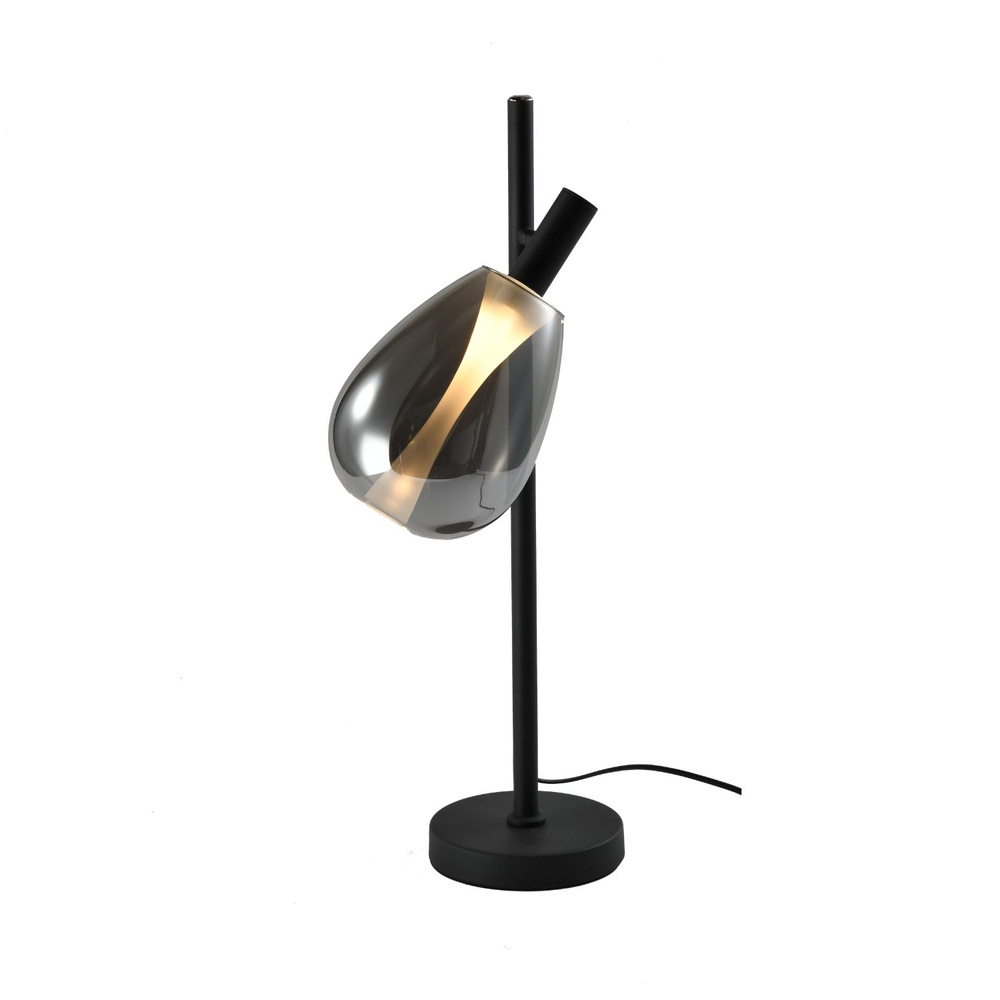 Lampka nocna Denso czarna szklana z kloszem dymionym minimalistyczna