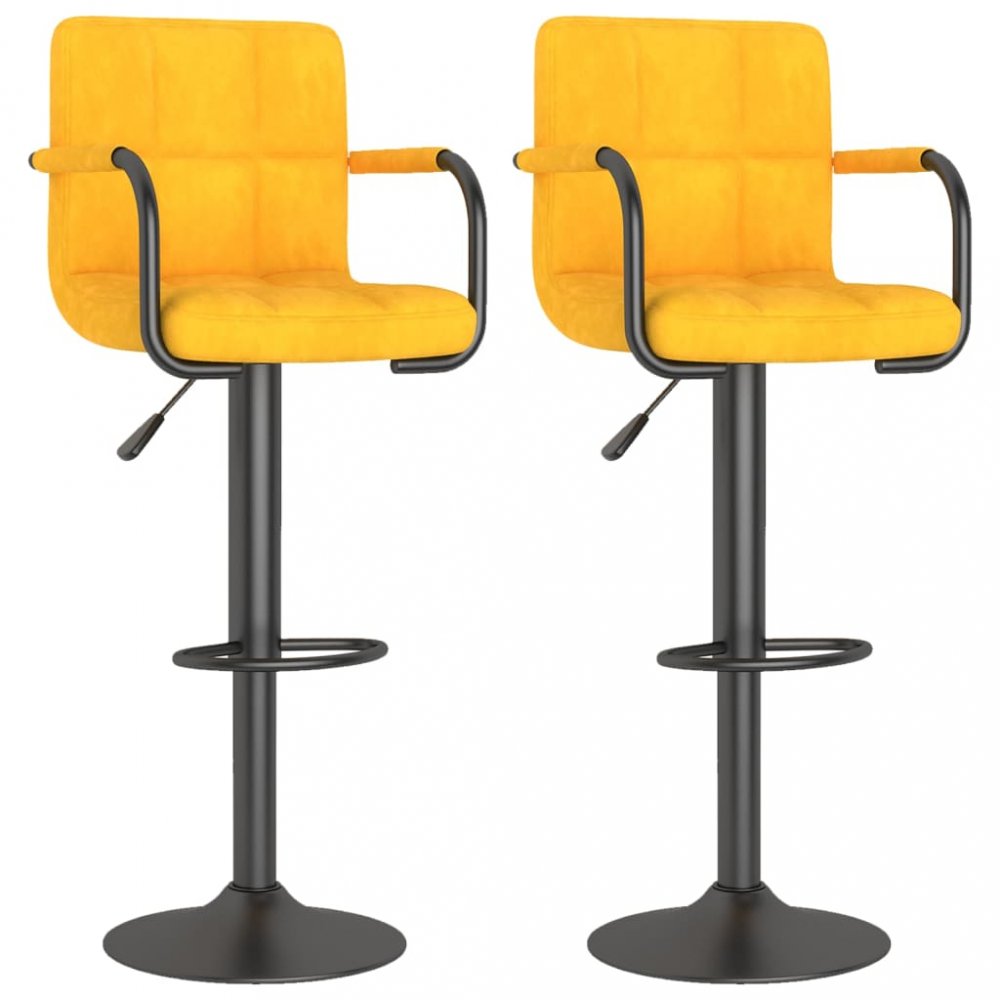 E-shop Barová židle 2 ks samet / kov  Žlutá,Barová židle 2 ks samet / kov  Žlutá