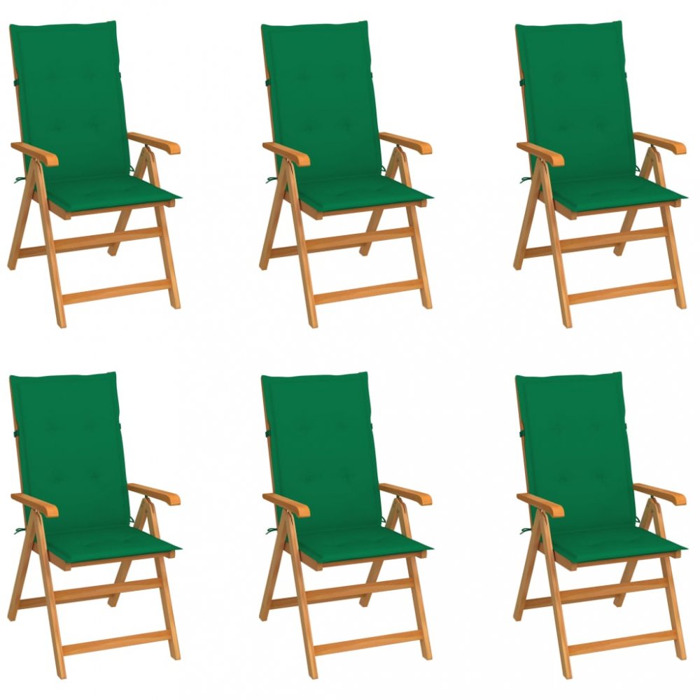Zahradní židle 6 ks teak / látka Dekorhome Zelená,Zahradní židle 6 ks teak / látka Dekorhome Zelená