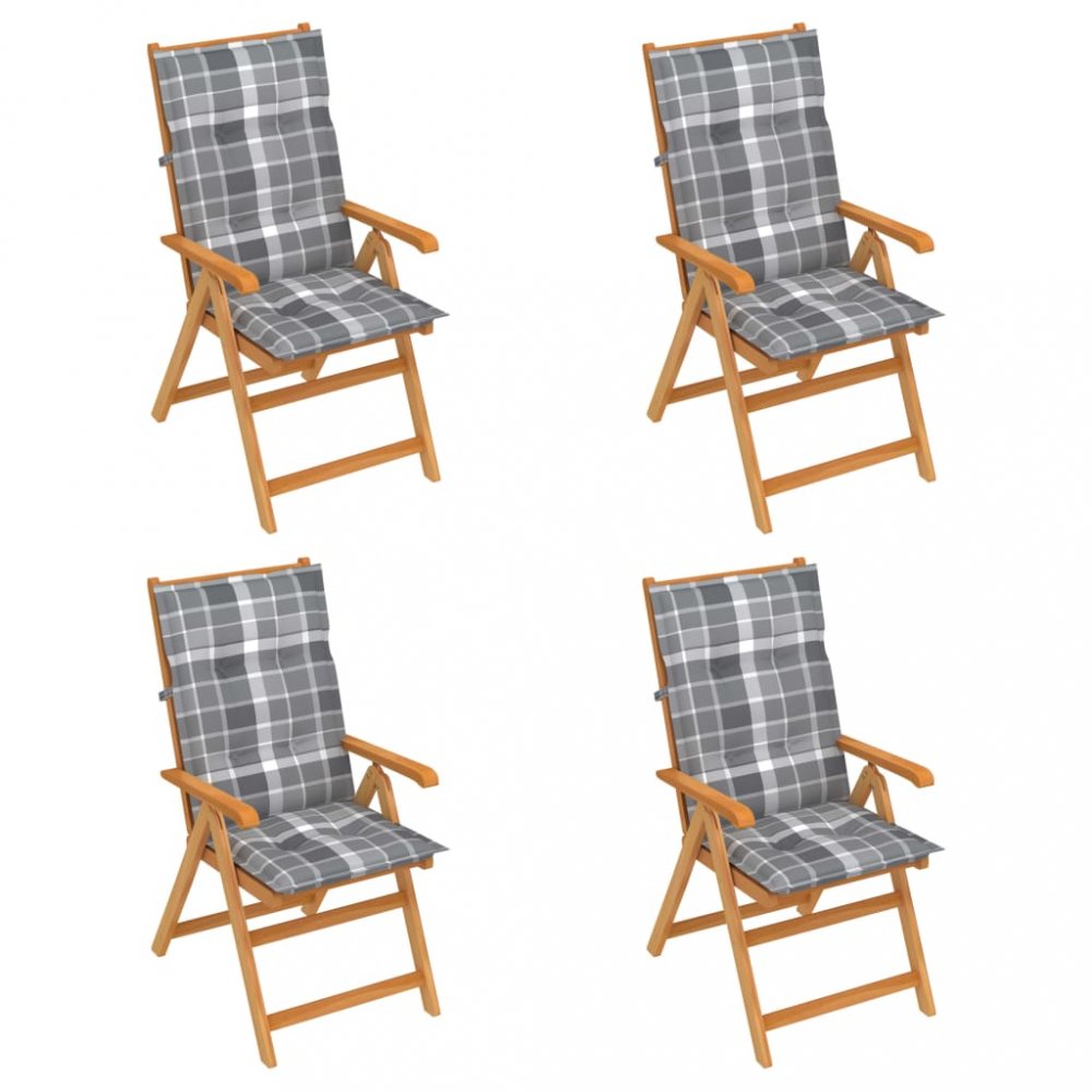Skladacia záhradná stolička 4 ks s poduškami Dekorhome Sivá kocka