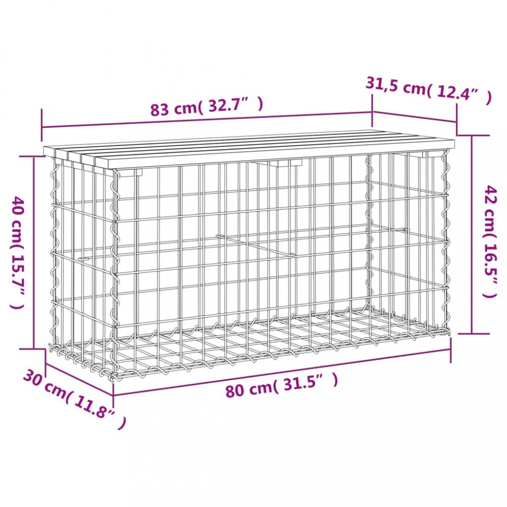 Zahradní lavice gabionový design 83x31,5x42 cm masivní borovice