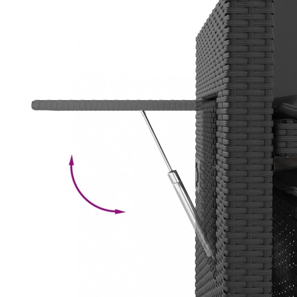Polohovací zahradní lavice s poduškami černá polyratan