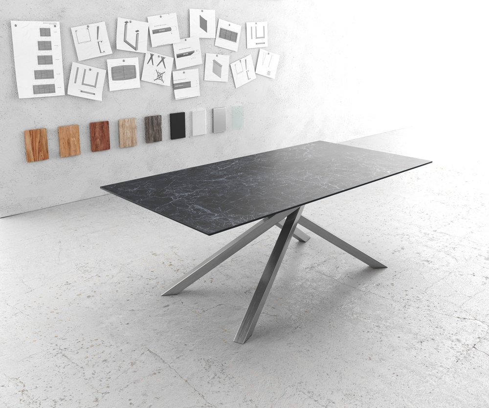 Jedálenský stôl Edge 200x100cm Laminam® keramický sivý krížový