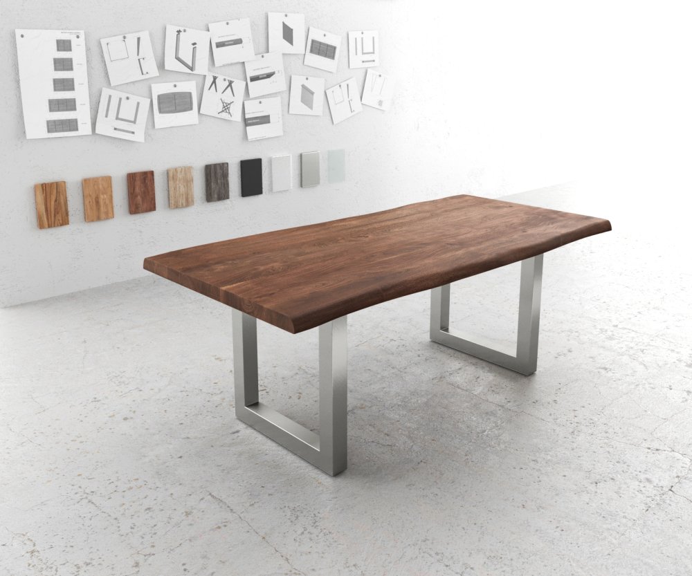 Jedálenský stôl Edge 200x100 XL Akácia hnedá Nerezová široká podnož