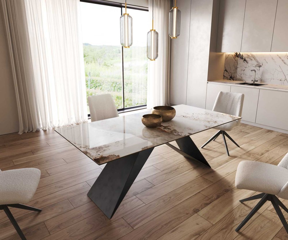 Jedálenský stôl Edge 200x100 keramický Minas Melange biely a béžový