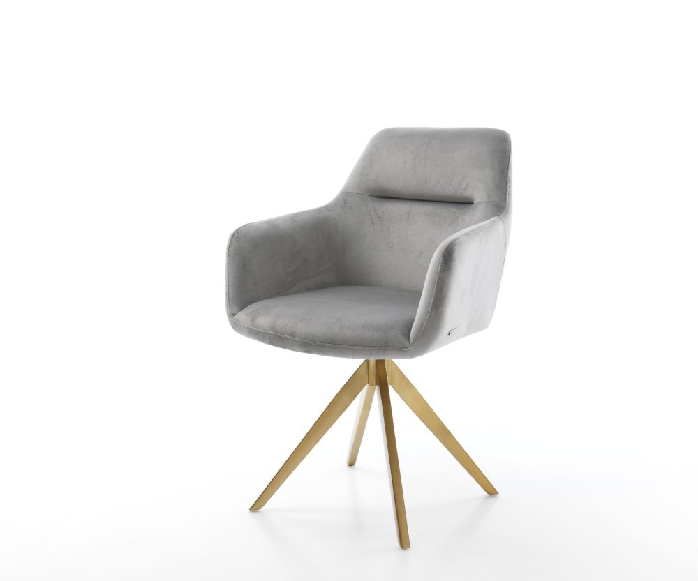 Jídelní židle Pejo-Flex křížová podnož zlatá samet šedá otočná