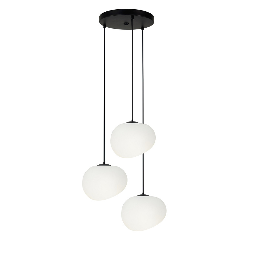 Závesná lampa STONES v japonskom štýle - okrúhla základňa s 20 cm tienidlami v tvare kameňa - moderné osvetlenie obývačky 3x E27