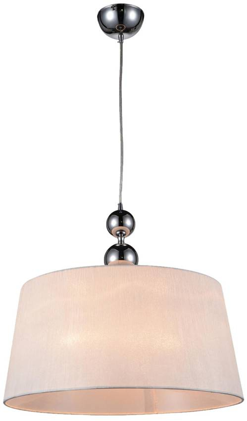Chrómová závesná lampa s bielym látkovým tienidlom Clara