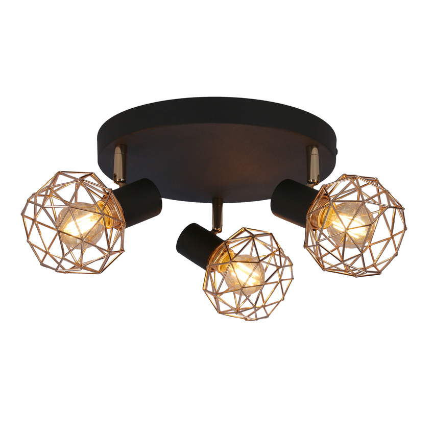 Stropná lampa, čierna, medené tienidlo, Acrobat