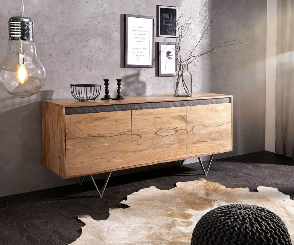 Komoda Stonegrace 175 cm akácie přírodní břidlice 3 dvířka