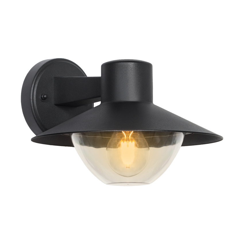 Záhradná lampa Cosmos, nástenné svietidlo 26x17cm, čierna, 1x40W, E27, okrúhly kôš, IP44
