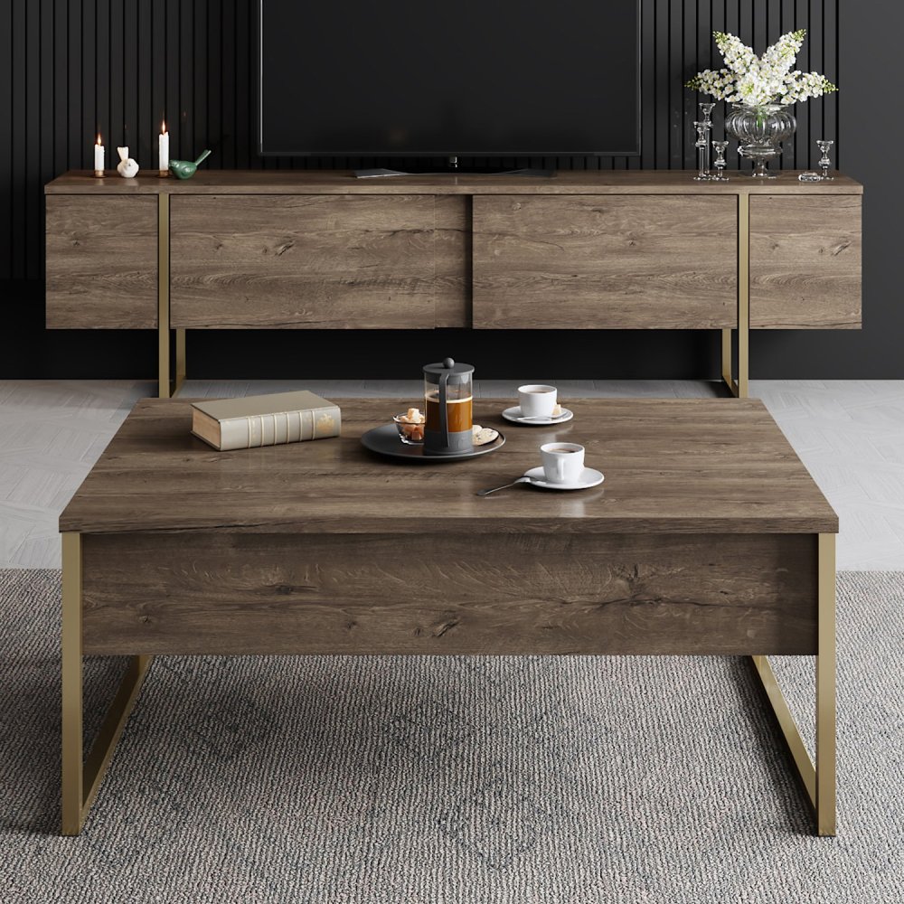 Konferenční stolek Luxe - Walnut, Gold (obrázek 5)